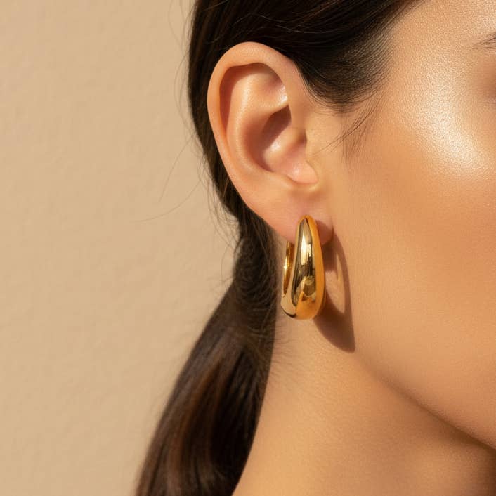 Dome Hoop Earrings 18k Gold Plated Waterproof Modern Jewelry for wholesale by Gold Lunar