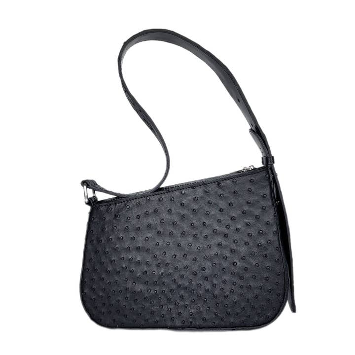 Mala de ombro preta feita de couro genuíno de avestruz por atacado de ANKO