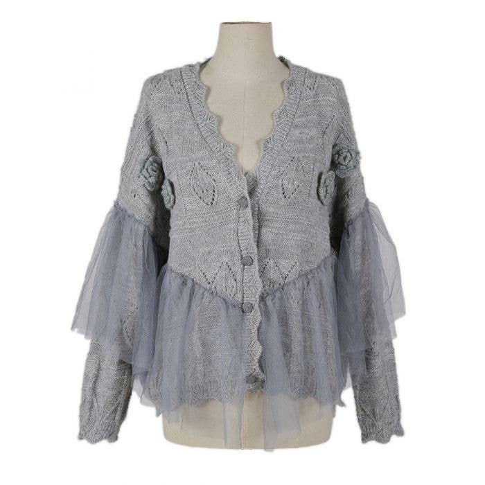 PEACH ACCESSORIES - Wholesale Cardigan - Women's - Knitted Cardigan with Lace Detail SDK1530