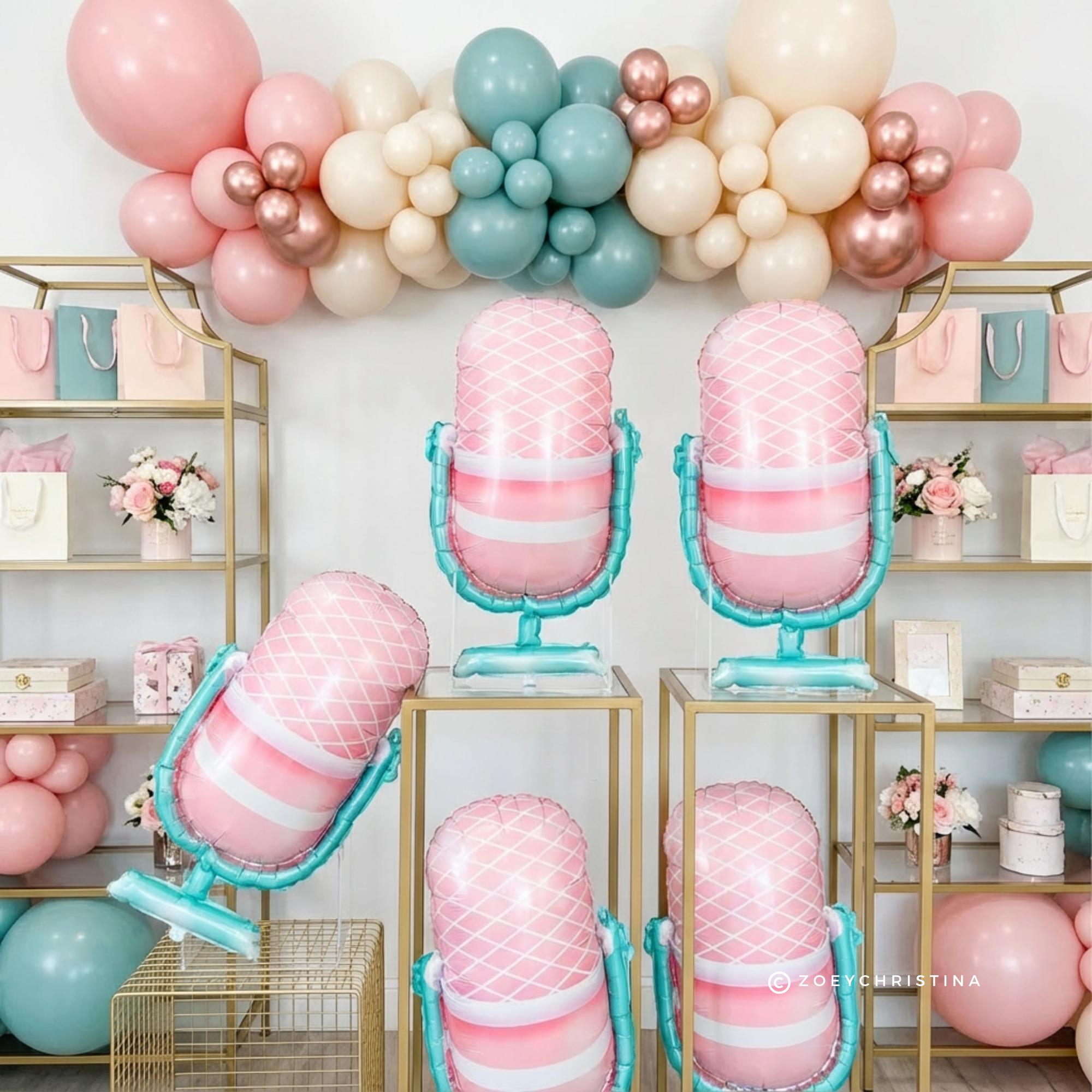 Zoey Christina - Wholesale Ballon - Microfoon Folieballon – 23" x 35" (Pastel Feestontwerp)1
