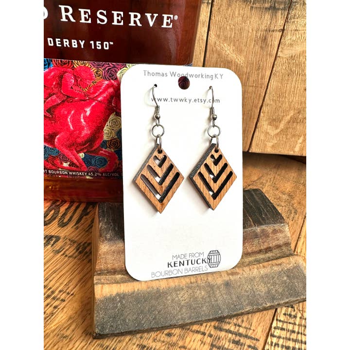 TWWKY - Wholesale Dangle Earrings - Reclaimed Kentucky Bourbon Barrel Wood Dangle Earrings