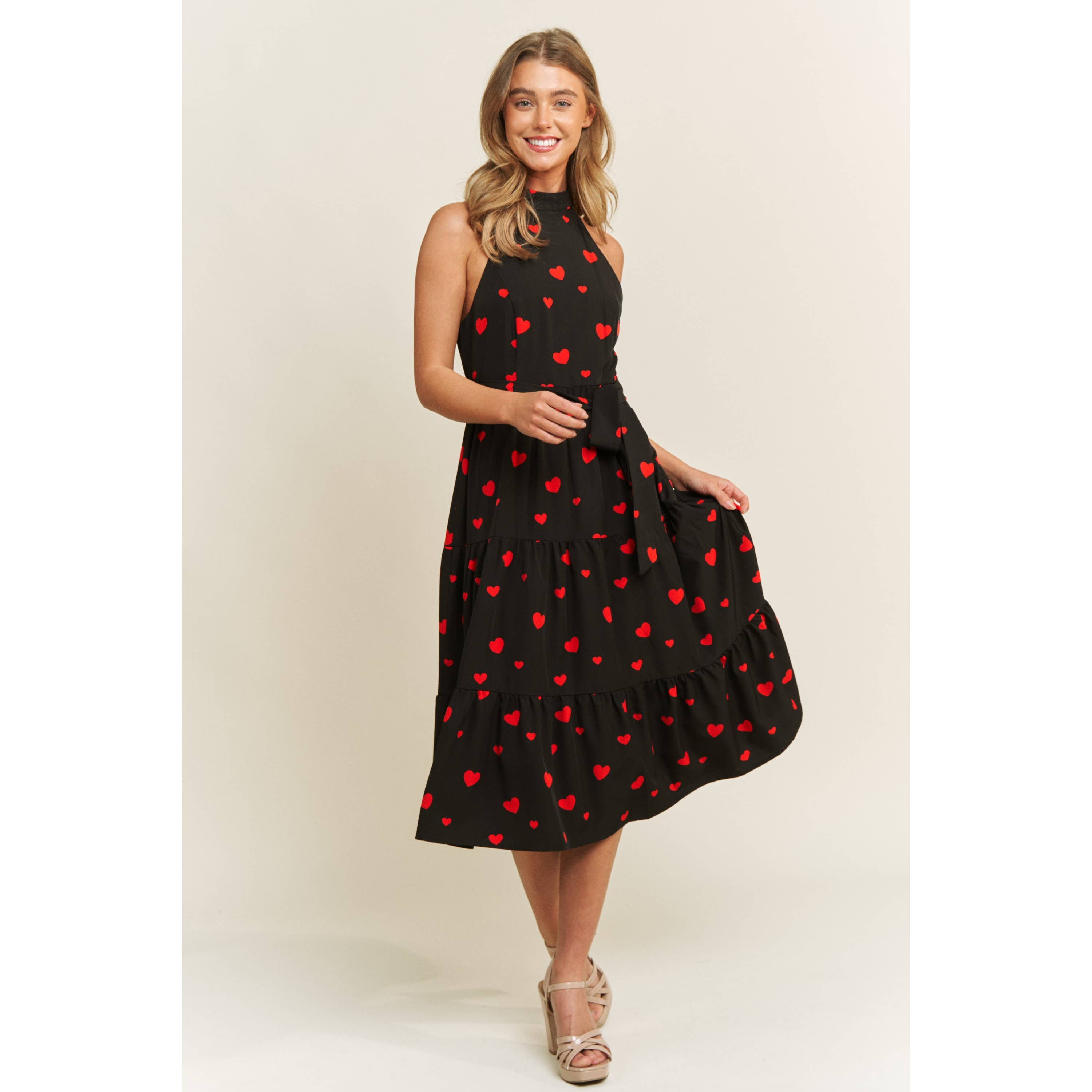 Sweet Generis - Vendita all'ingrosso Vestito - Donna - ABITO MIDI CON STAMPA A CUORE DI SAN VALENTINO IN TESSUTO MORBIDO CON SCOLLO ALL'AMERICANA11