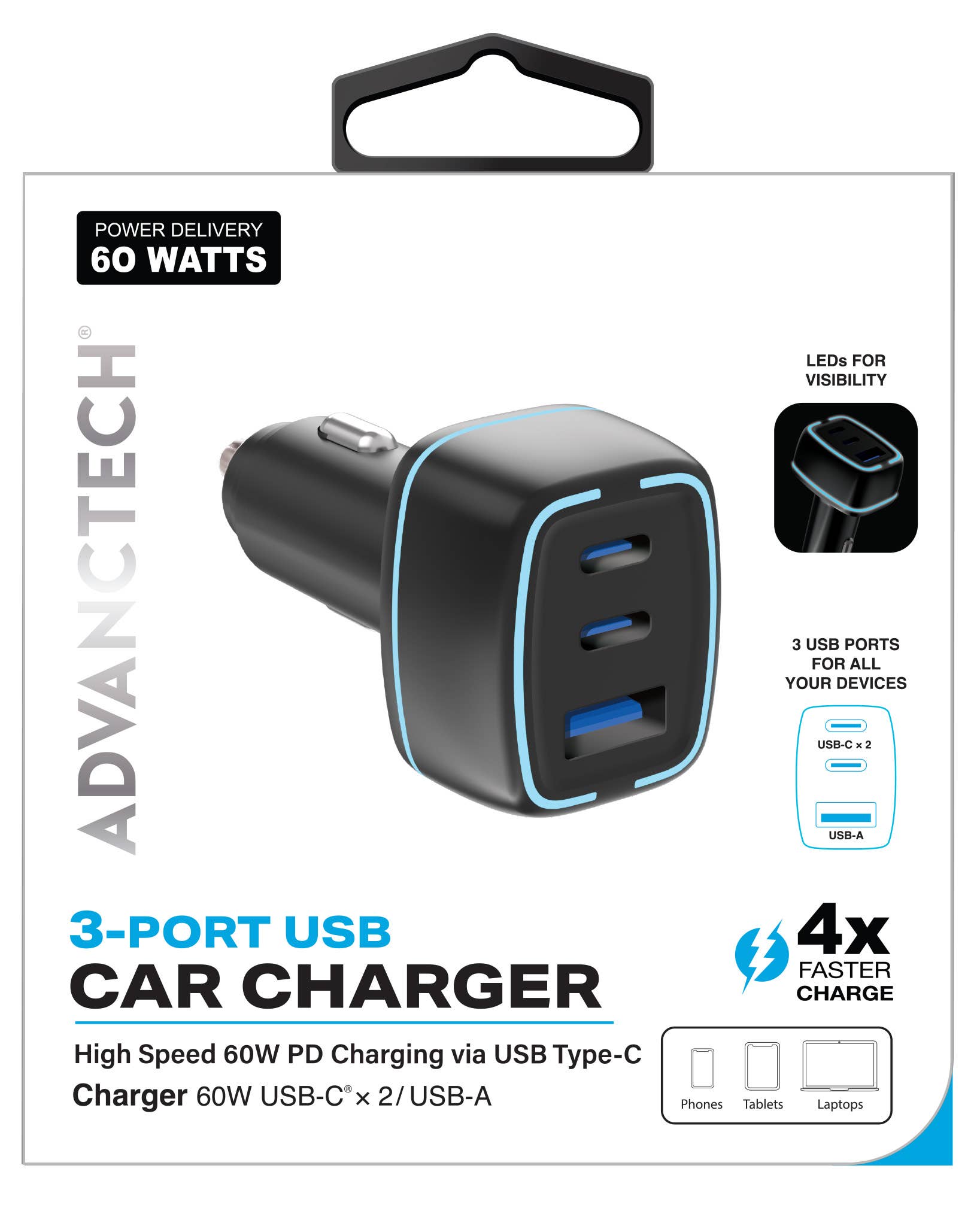 M&S Distributions Corp - Wholesale Power Adapter - Car Charger 60W – Dual USB-C + USB-A | PD Fast Charging0