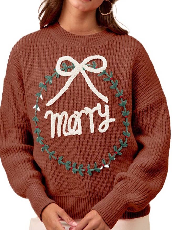 Topo de Malha com Grinalda de Natal e Letra Feliz por atacado de Vanilla Monkey