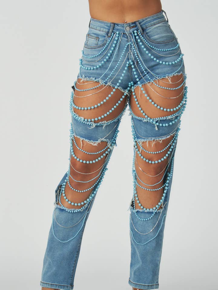 Alena Perlen-Strass-Denimhose (HDP34012ME) für den Großhandel von Hot & Delicious