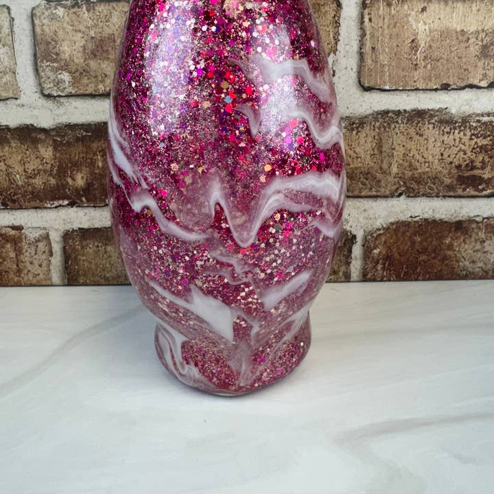 Glass Vase - Pink with Swirl Designs and Glitter Accents for wholesale by Dandi Creations