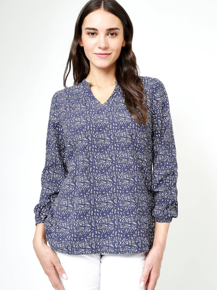 Bailey Blouse - Abstract Navy Print - Lenzing Eco Vero for wholesale by Mudd & Water