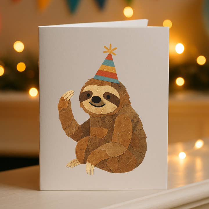 Birthday Sloth Greetings Card, Pack Of 10 for wholesale by Kin Press Cards
