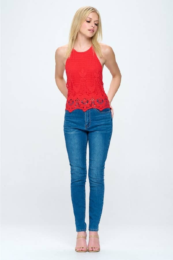 Hesperus - Wholesale Blouse - Women's - SLEEVELESS LACE HALTER RIBBON TOP WITH LINING8