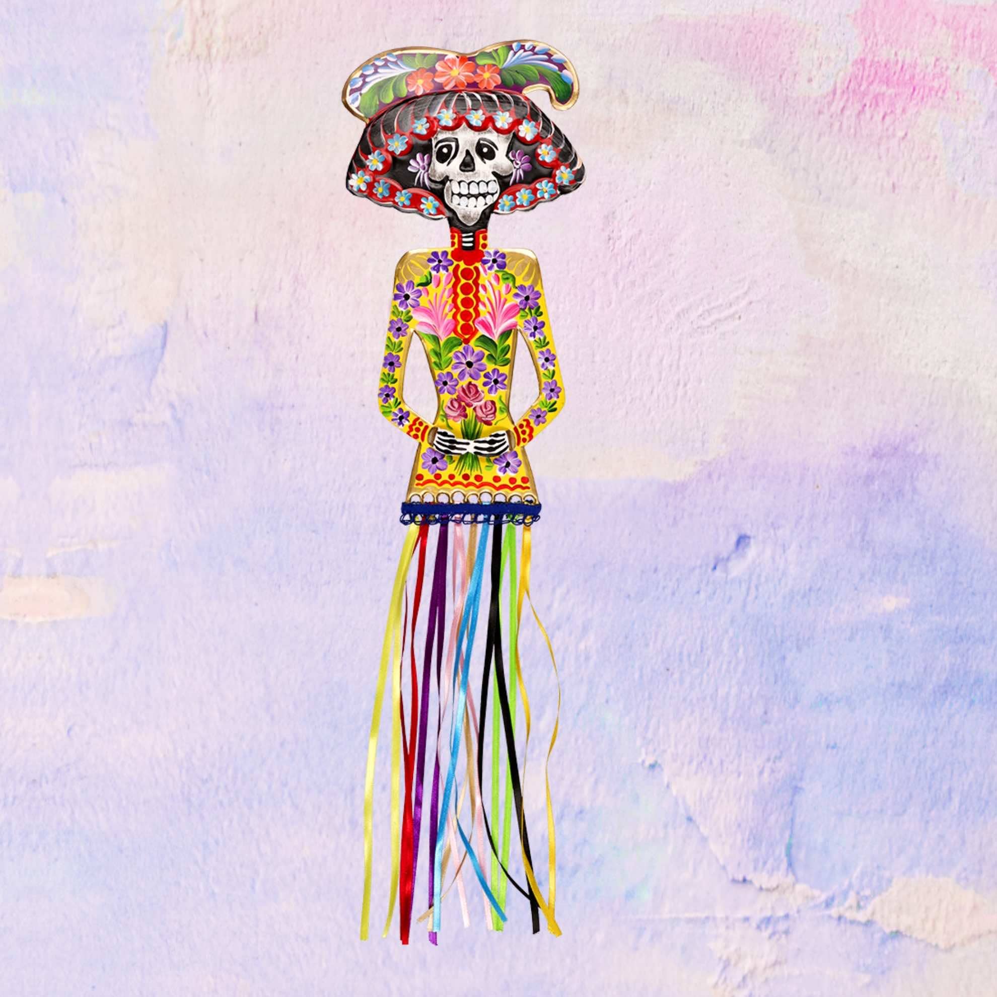 PINK PAMPAS - Wholesale Dimensionele/3D-muurkunst - Hawaïaans blikje „Catrina”, handgemaakt in Mexico, volksicoon0