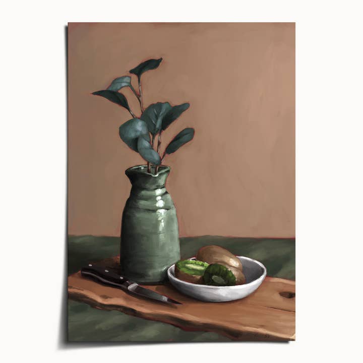 The Ugly Cat Studio - Wholesale Art Print - Eucalyptus and Kiwi Still Life Art Print