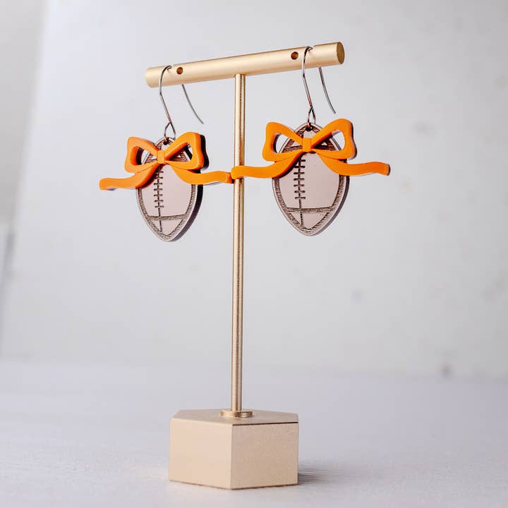 Football Dangle Earrings – Custom Bow Color Sports for wholesale by Aspen and Lark