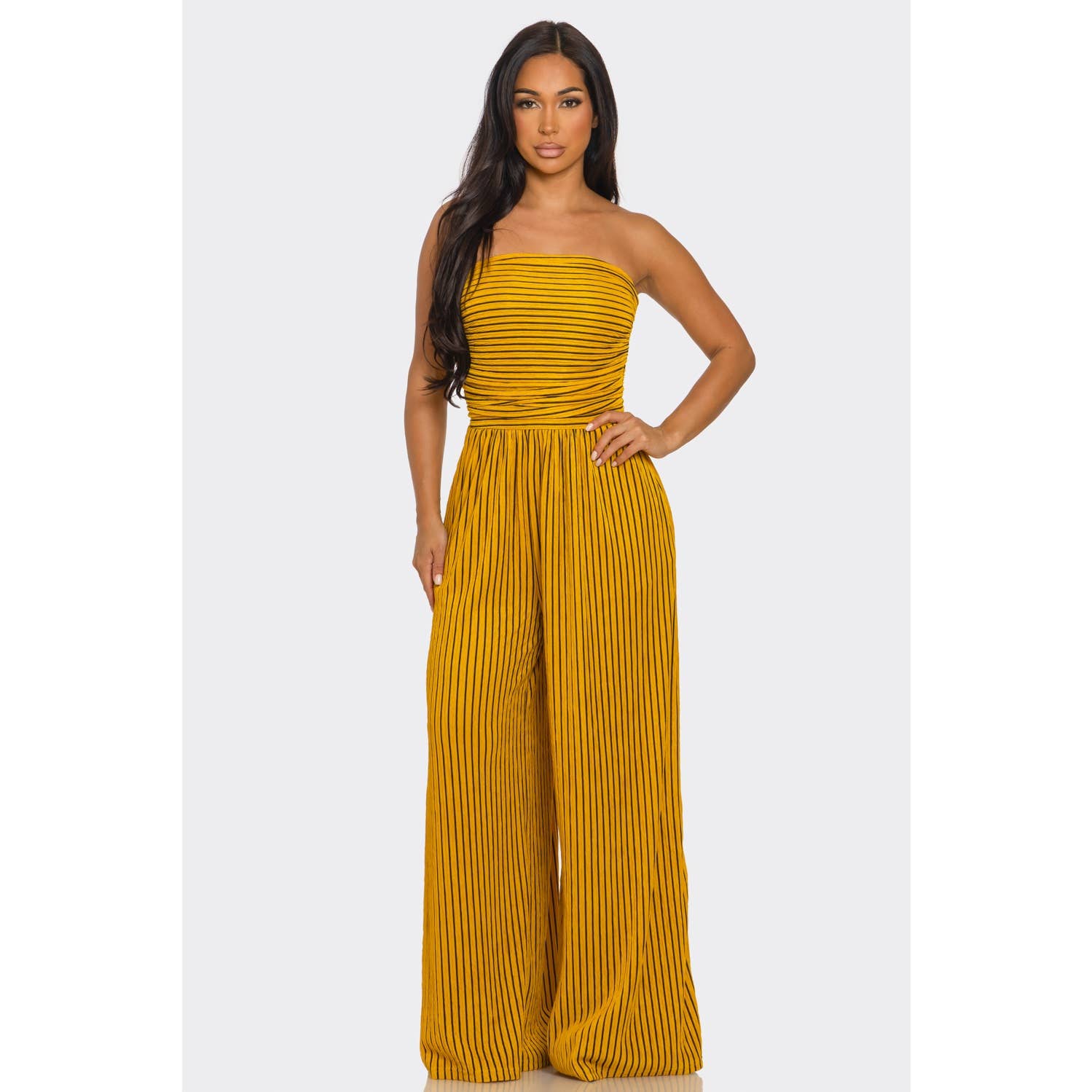 ITSSY - Wholesale Jumpsuit - Women's - Striped Strapless Pleated Wide Leg Jumpsuit14