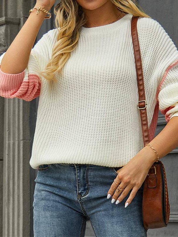 Relaxed Oversized Crewneck Contrast Knit for wholesale by HIDDENBRAND