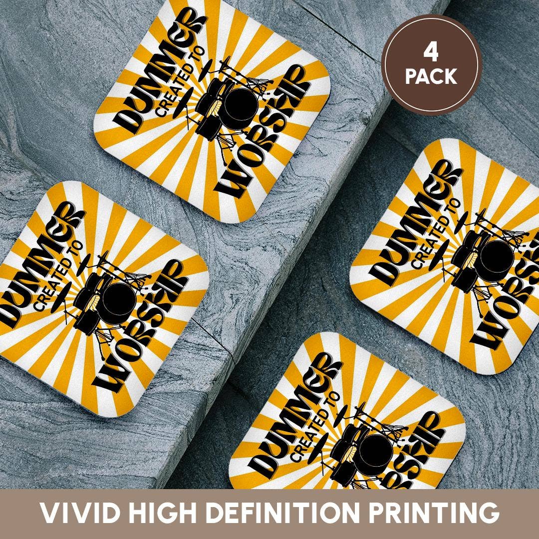 3dRose - Wholesale Coasters - 3dRose, Drummer Created To Worship, Coaster12