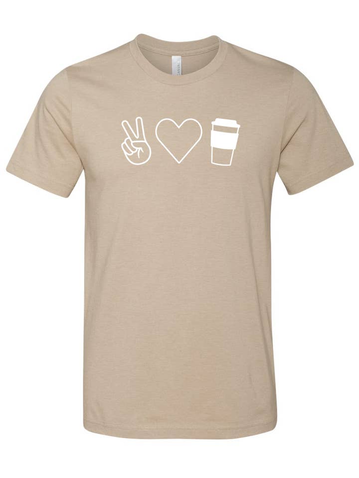 Peace, Love, Coffee Unisex T-shirt for wholesale by Good Ink