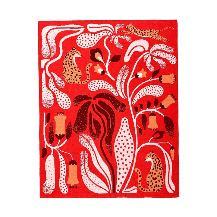 Couverture de Jardin Rouge en Laine Mérinos pour la vente par Jessie Zhao New York