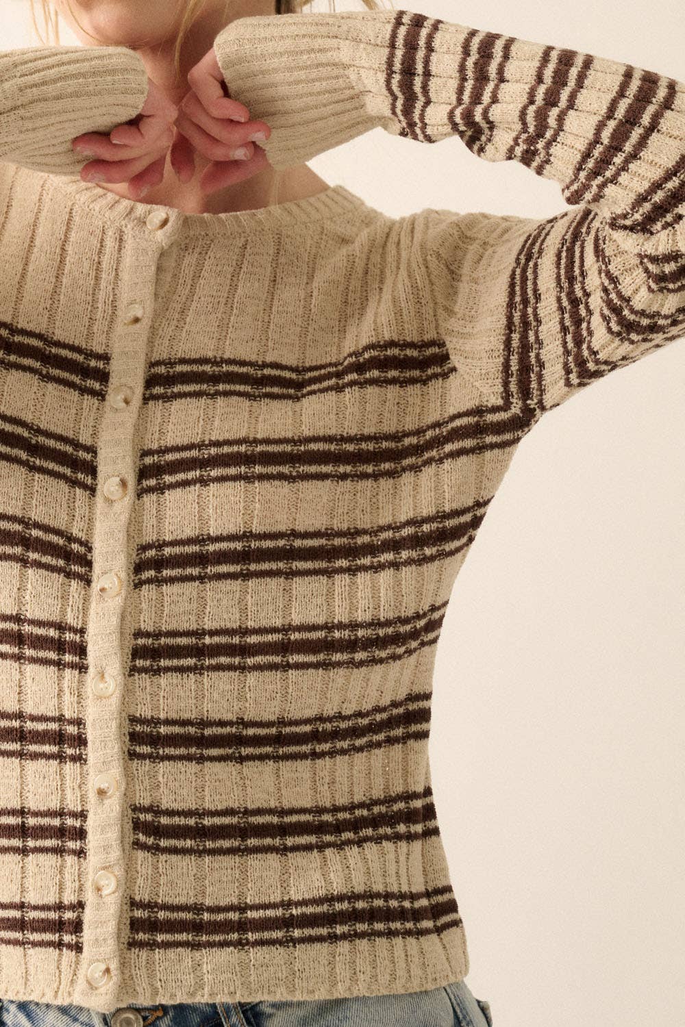 Promesa USA - Wholesale Knit Top - Women's - Striped Buttoned Rib-Knit Top7