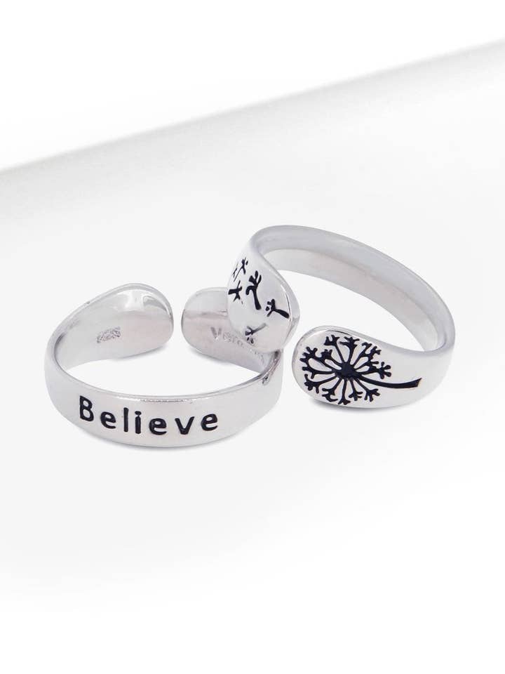 Believe Sterling Adjustable Dandelion Ring for wholesale by Culture Spot