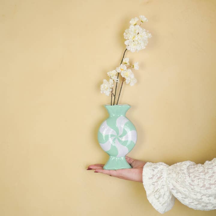 Housevitamin bv – Großhandel Vasen – Blumenvase - Toffee-Bonbon - Keramik - Flieder/Mint - 12x6,5x20cm3