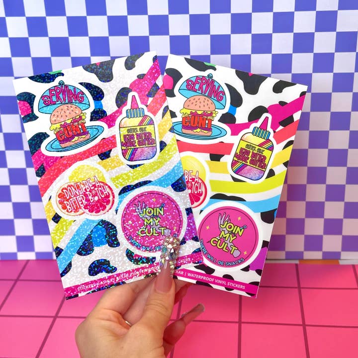 Feuille d'autocollants en vinyle imperméable drôle et relatable sur la santé mentale pour la vente par Stickers+ X Ashley Bexar