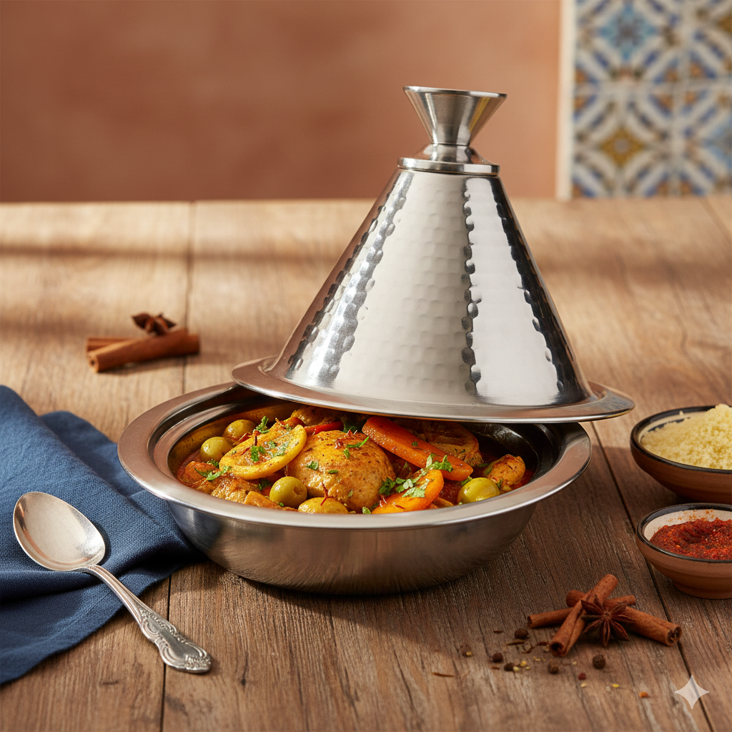 AULICA - Wholesale Cooking Pot - Individual hammered stainless steel tagine1