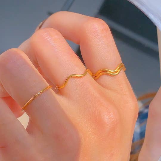 Waterproof Gold Wave Irregular Ring for wholesale by happyzzzsu