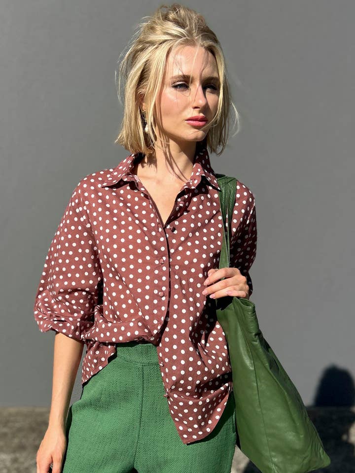 Hoss Polka Dot 3/4 Shirt - Choc voor wholesale door HOSS