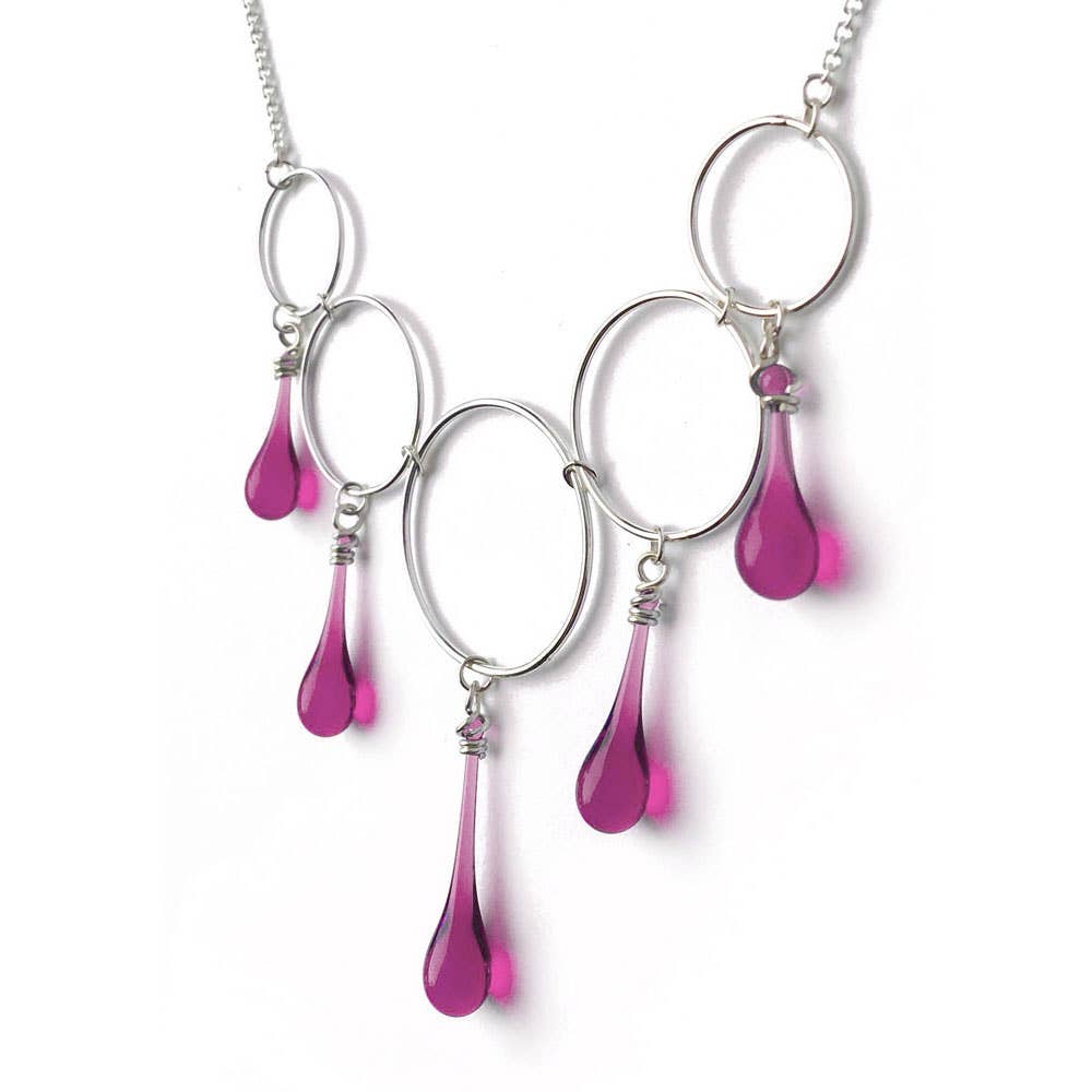 Sundrop Jewelry - Wholesale Pendant/Charm Necklace - Cassiopeia Necklace with Glass Teardrops and Silver Circles12