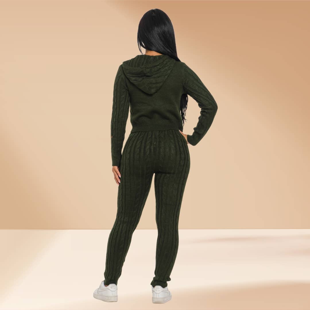 Celystrends - Wholesale Lounge Set - Women's - Cable Knit Pants Set Hooded Sweater9