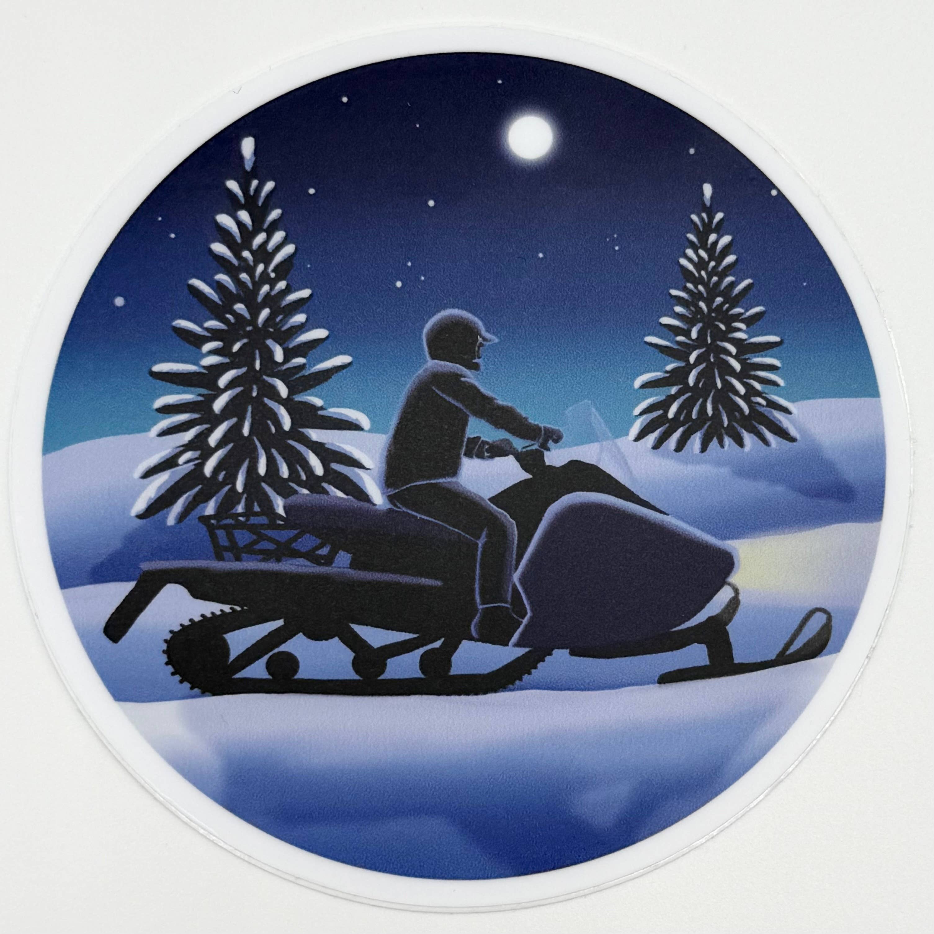MI Woodland Art Studio - Wholesale Sticker - Snowmobile Night Scene Sticker 0