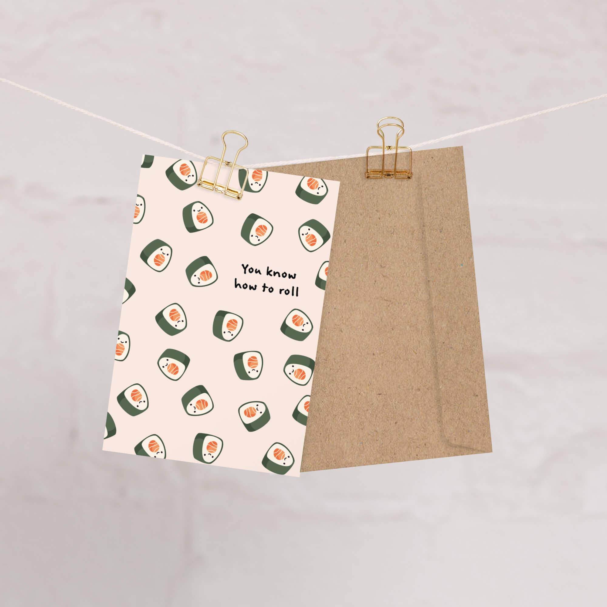 Cute Asian Cards - Wholesale Everyday Greeting Card - You Know How to Roll Japanese Greeting Cards | Salmon Sushi Maki Food1