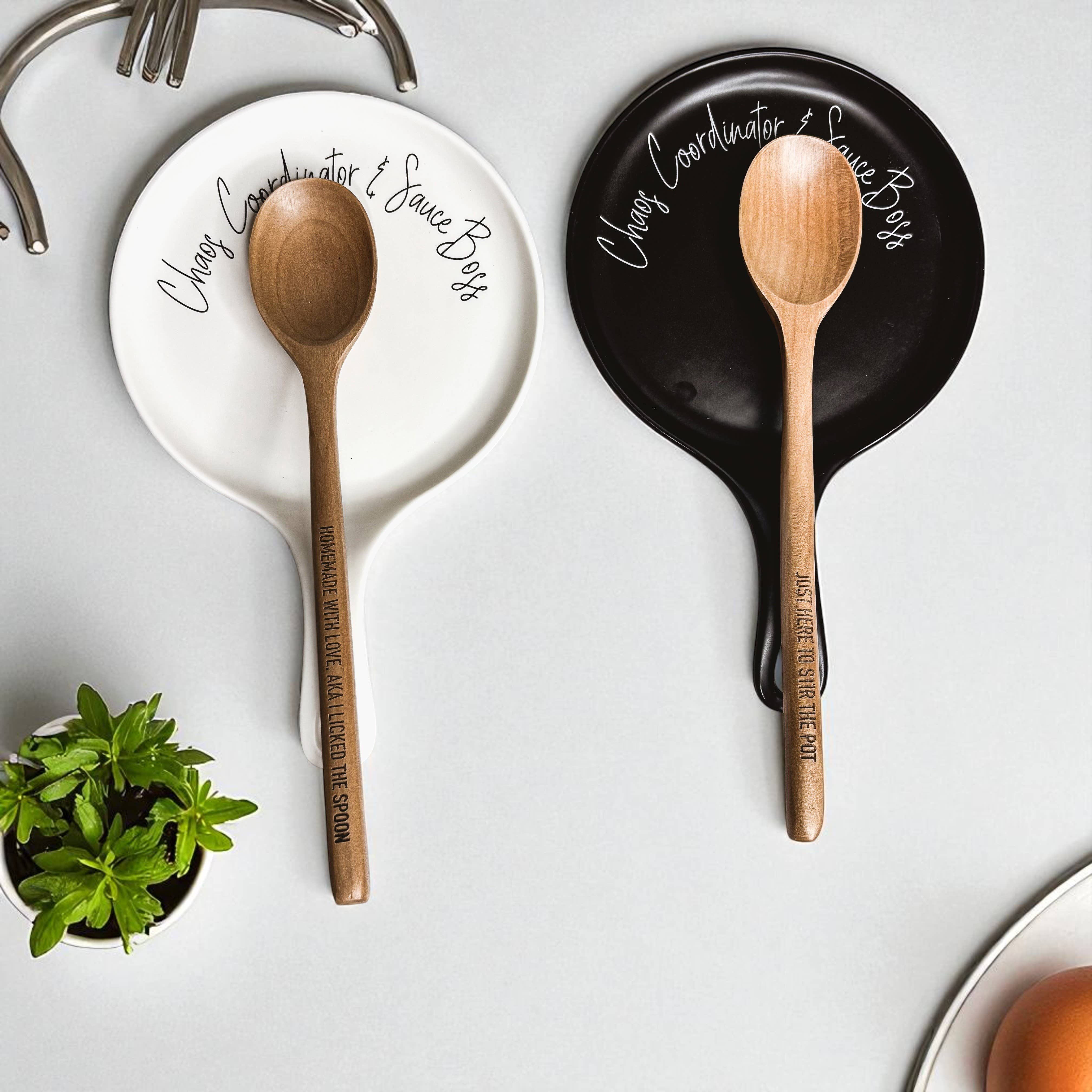 Gia Roma - Vendita all'ingrosso Poggiamestolo - Decorazione da cucina, set di poggia cucchiai in ceramica fatto a mano con cucchiaio in legno30