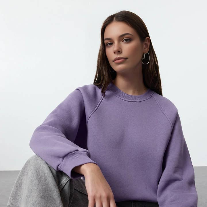 Basic Raglan Sleeve Crew Neck Knit Sweatshirt for wholesale by WOVCOR