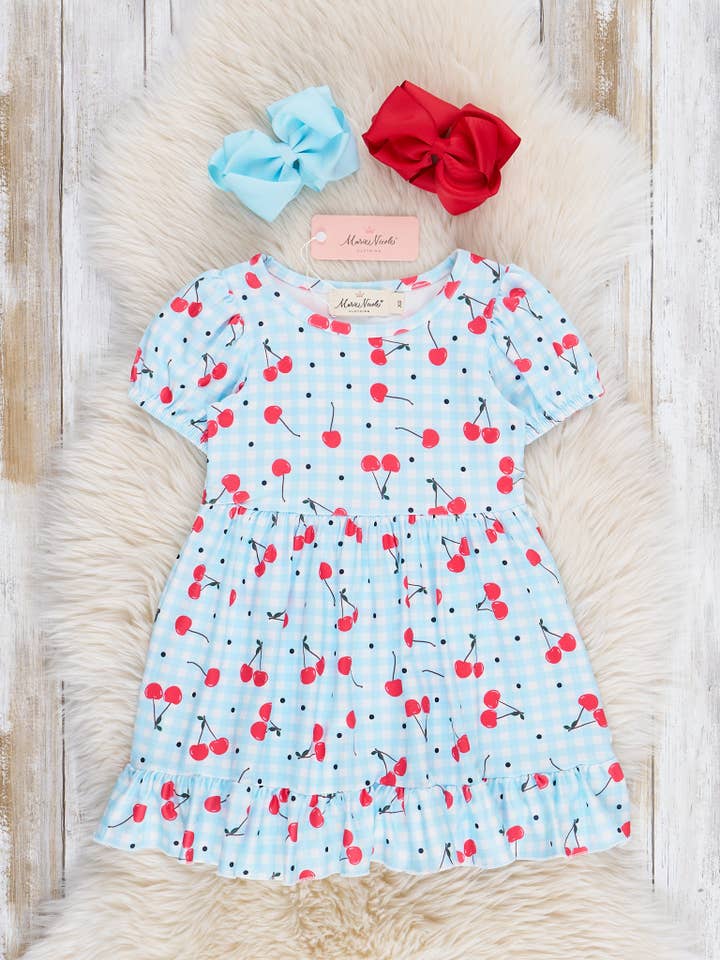 Gingham Cherries Ruffle Dress for wholesale by Marie Nicole Clothing
