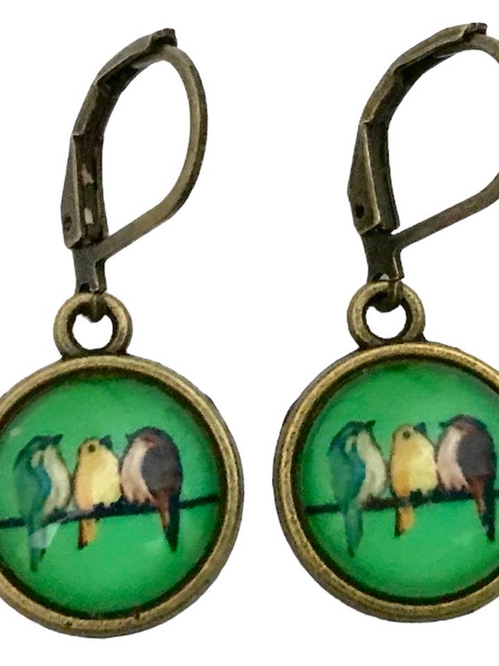 Fotoglas Groene Vogels Oorbellen voor wholesale door Dreamspirit