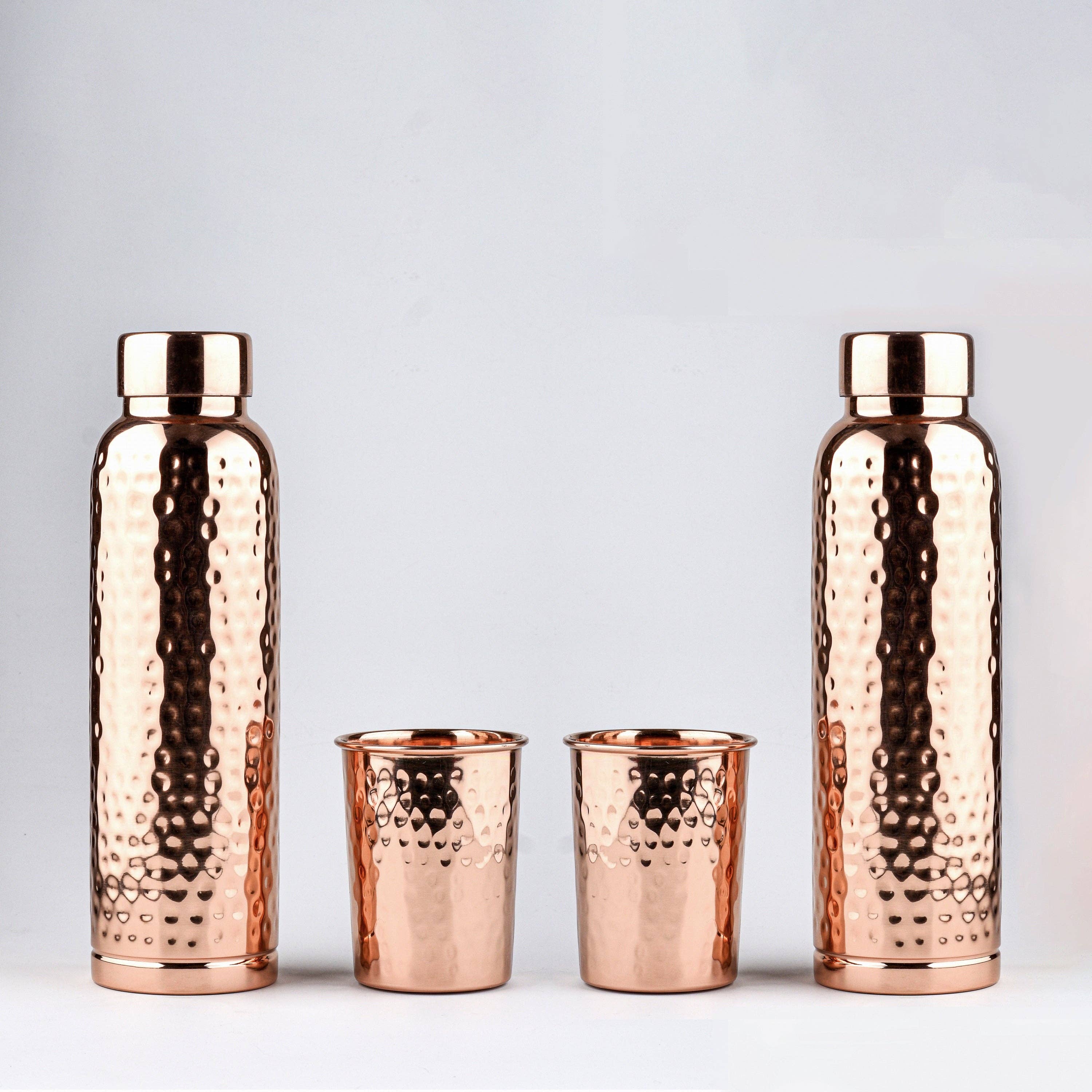CopperCulture - Wholesale Waterfles - Cadeauset van geslagen koper – 2 flessen en 2 mokken1