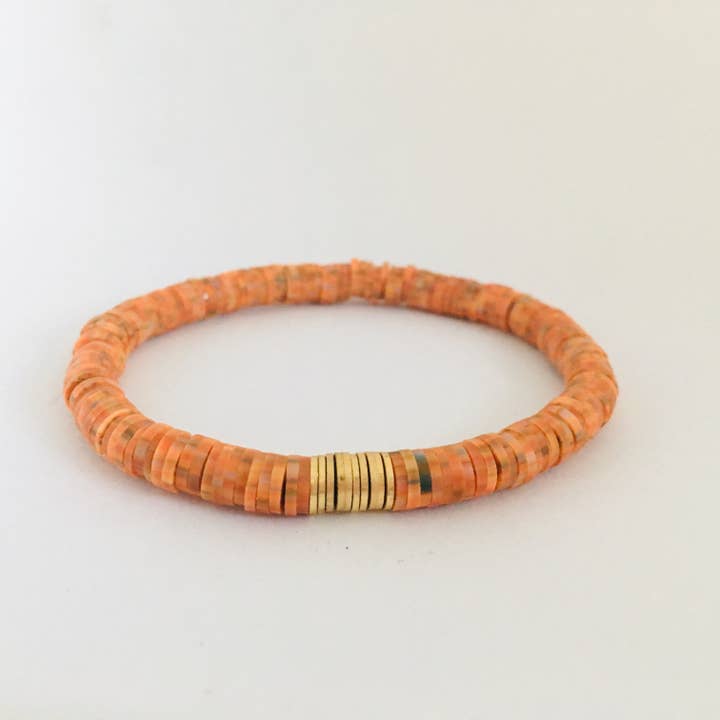 Burnt Orange Vinyl Heishi Stretch Bracelet for wholesale by HL Stacks