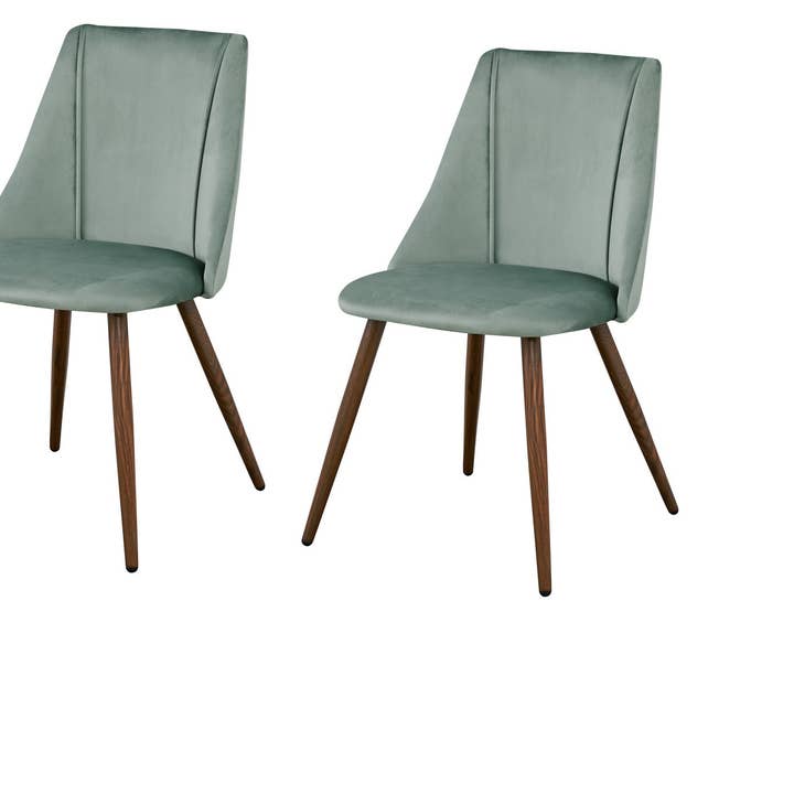 Set of Two Sage and Brown Upholstered Velvet Dining Side Chairs for wholesale by HomeRoots