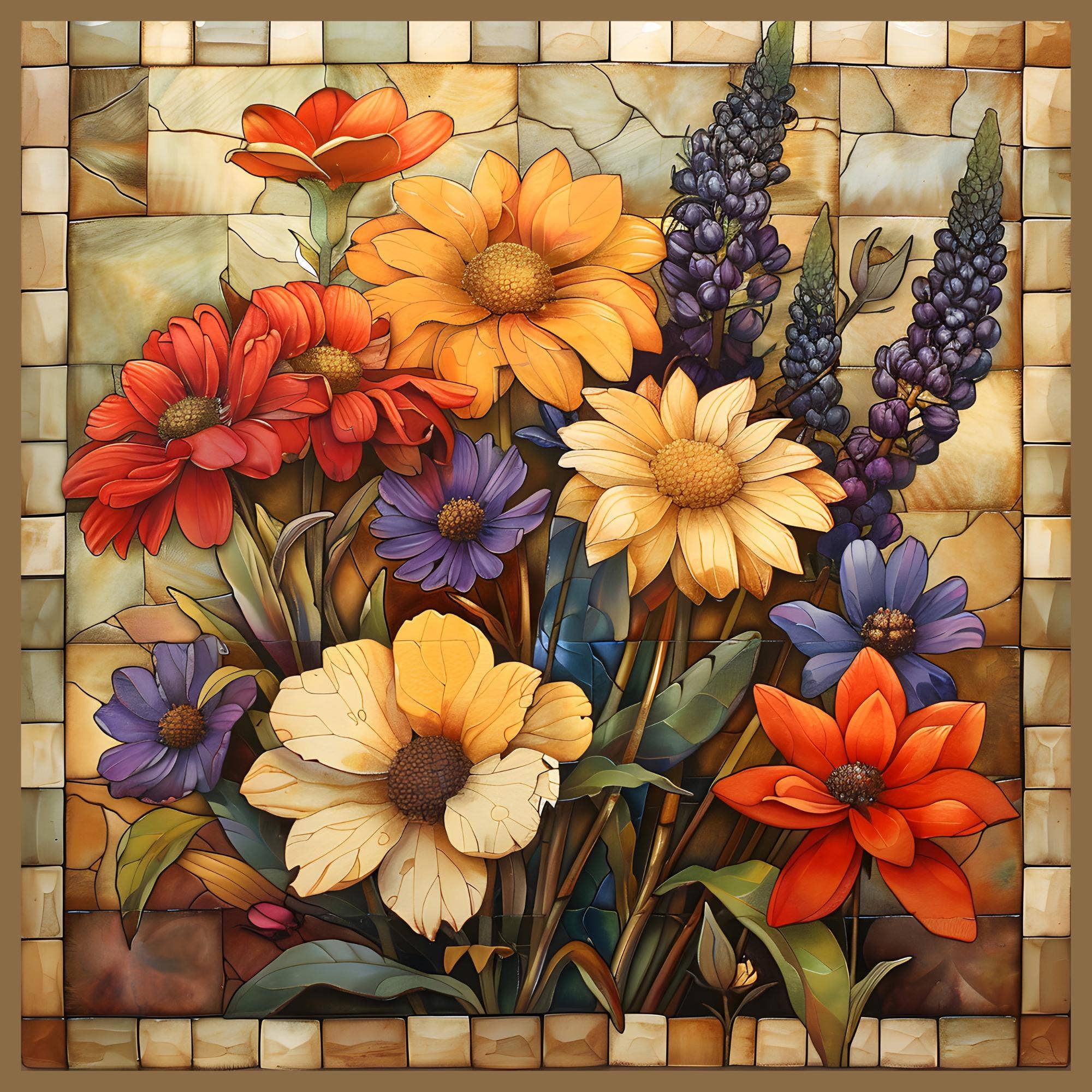Fernville Creations - Wholesale Coasters - Floral Mosaic Ceramic Coaster with Tile Art Decor2