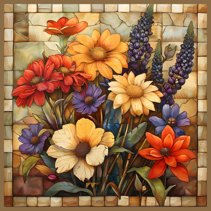 Fernville Creations - Wholesale Coasters - Floral Mosaic Ceramic Coaster with Tile Art Decor2