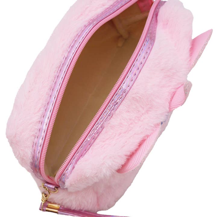 Cap Zone - Wholesale Makeup/Cosmetic Bag - Unicorn Pony Fuzzy Faux Fur Versatile Cosmetic Bag