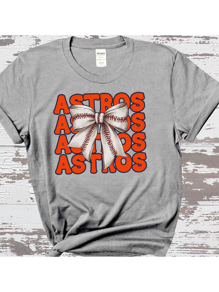 A Blessed Texas Mess Boutique - Wholesale T-Shirt (Graphic) - Women's - Astros Baseball Texas Little League Baseball coquette bow3