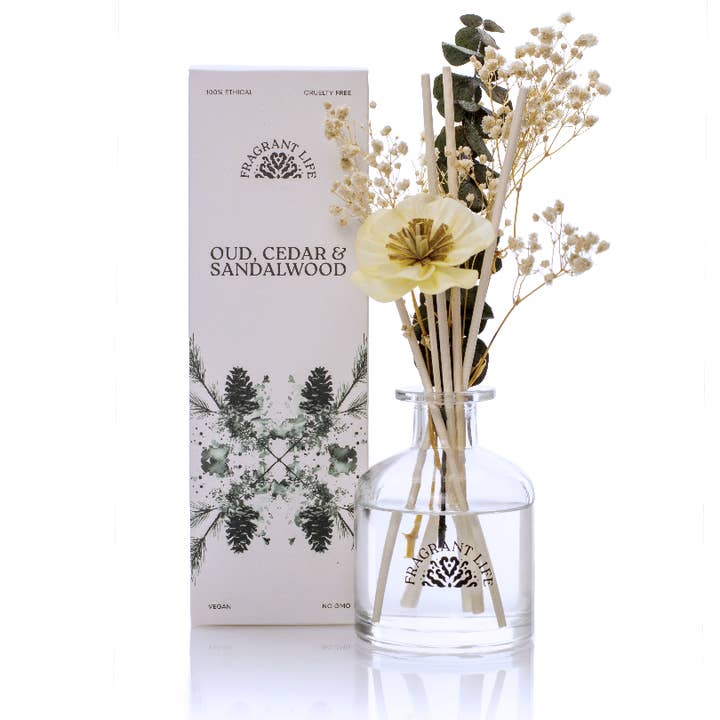 Oud, Cedar & Sandalwood Flower Reed Diffuser - (6 pack) for wholesale by The Fragrance House Group