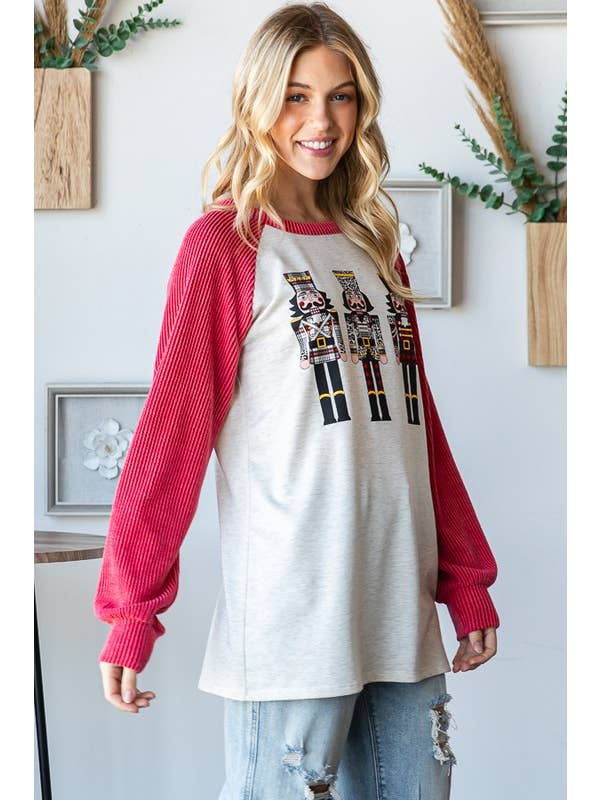 HEIMISH - Wholesale Tunic - Women's - ET7699-10 URBAN RIBBED TOY SOLDIER CHRISTMAS TOP