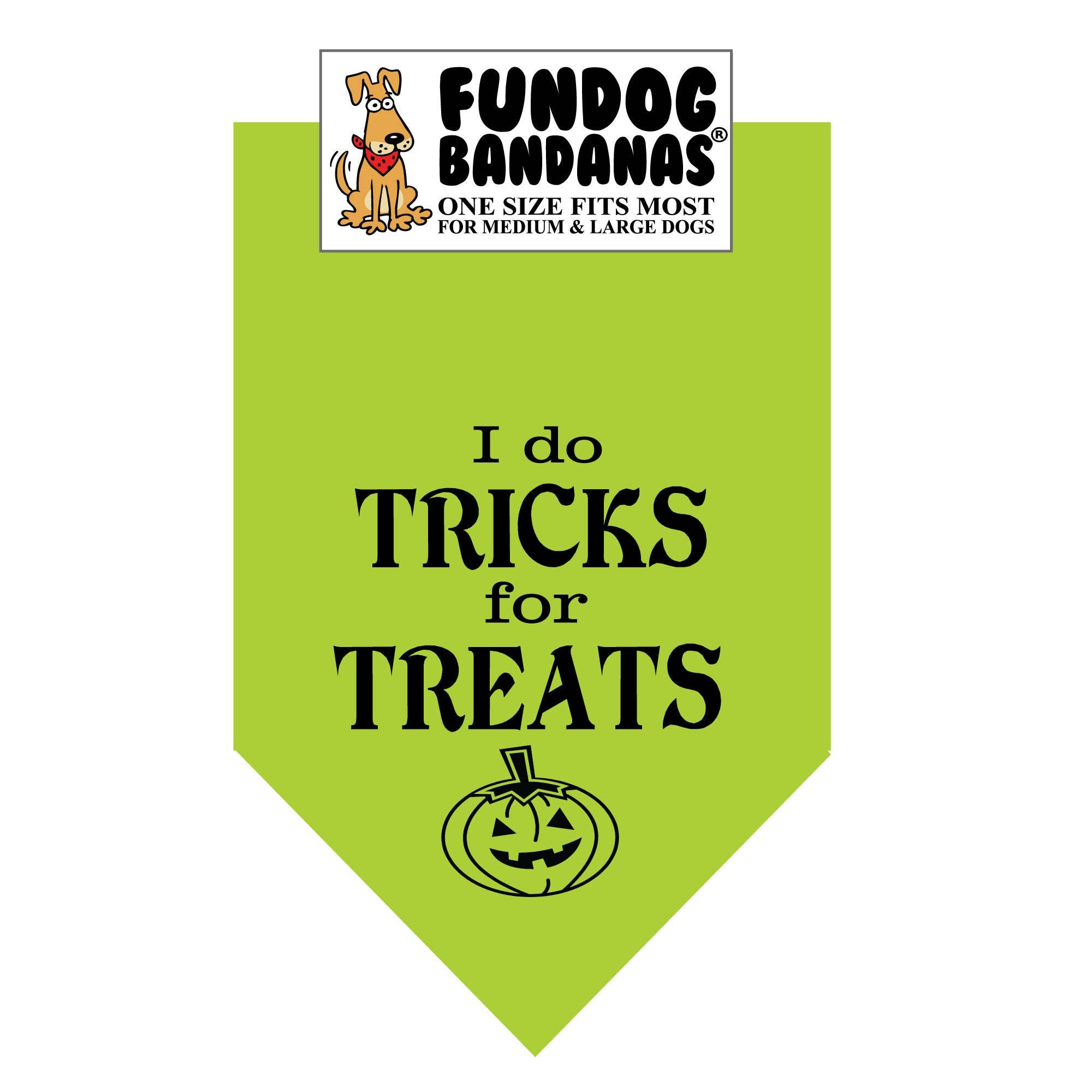 Assorted Colors orange and lime  5 Pack - 'I do Tricks for Treats' Dog Bandana for wholesale on Faire1