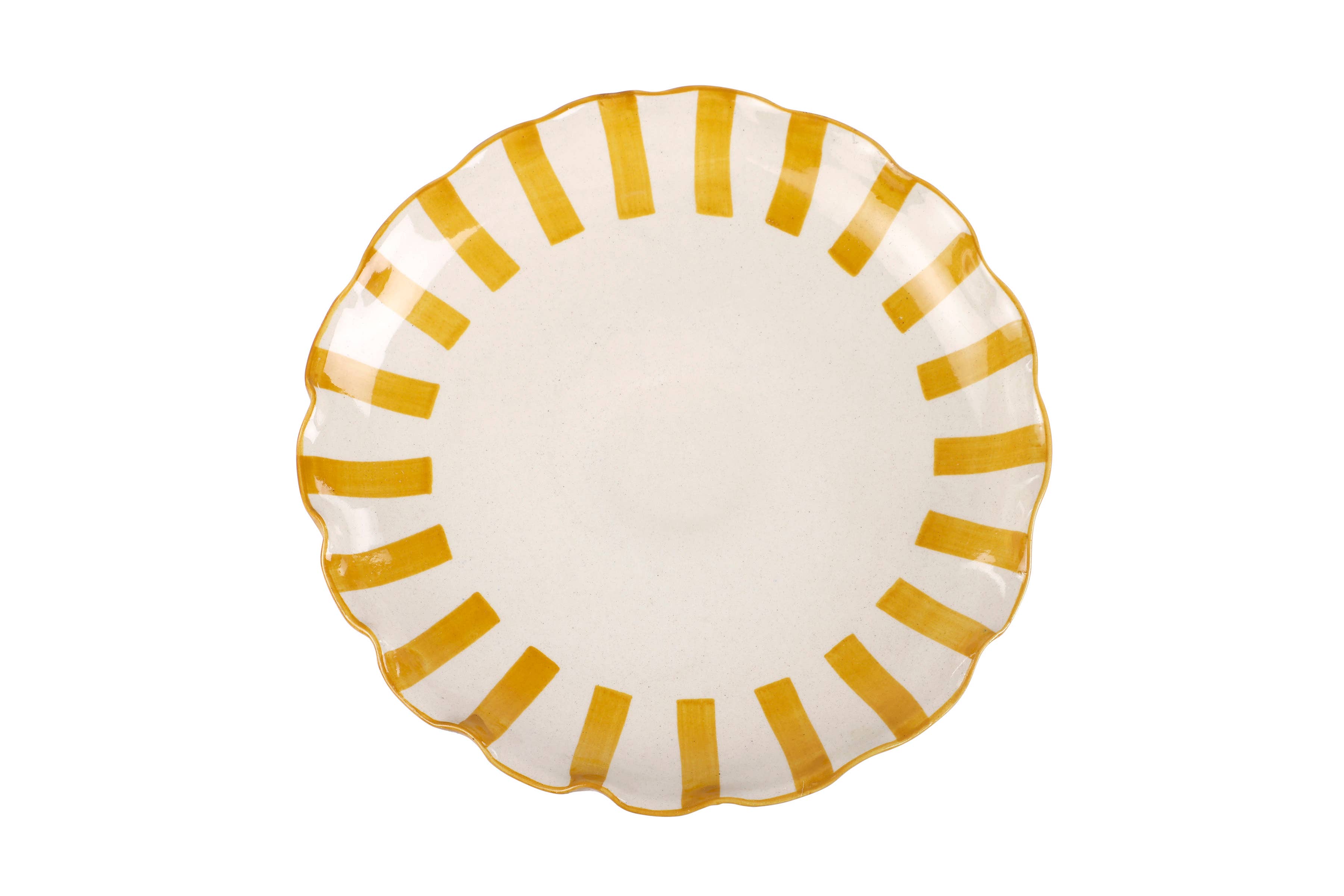 Casa Amarosa - Wholesale Cake Stand - Ceramic Stripe Cake Stand, Yellow  - 10 x 10 x 3.75 Inches 2