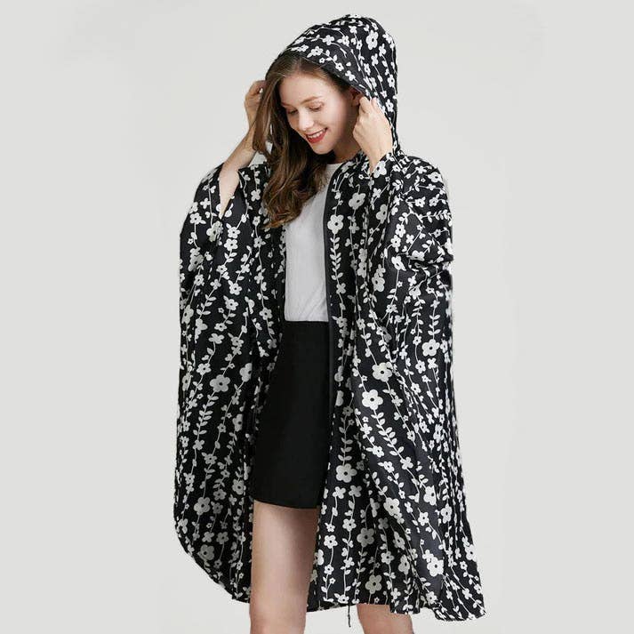 Damen Regenponchos zum Fahrradfahren & Wandern schwarz Blume für den Großhandel von Bomence