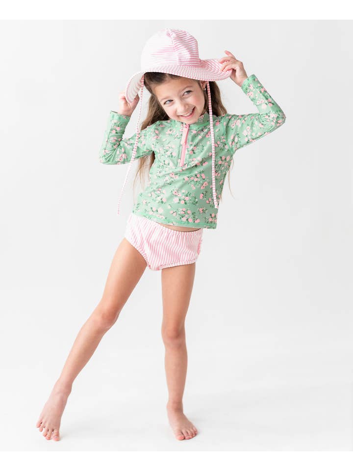 Green Girls Tea Roses Long Sleeve Zipper Rash Guard 2-Piece Swimsuit with Signature Rear Ruffles
for wholesale on Faire2