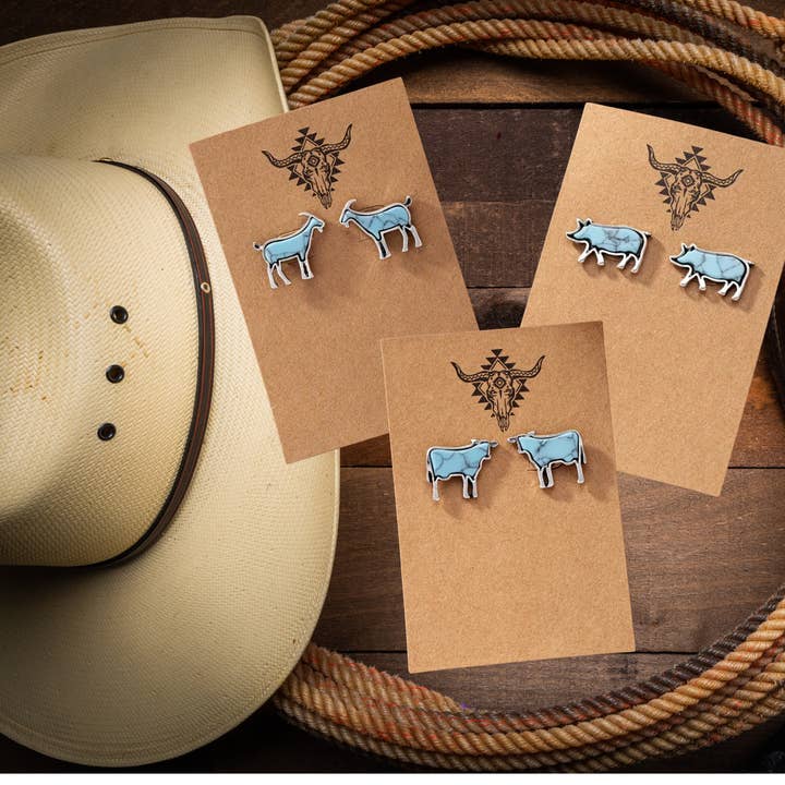 Turquoise Animal Earrings - Pig, Goat, Cow and other Purchase Wholesale pigiami stitch. Free Returns & Net 60 Terms on Faire trending on Faire.